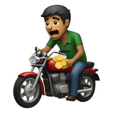 A Pakistani man riding a motor bike crying and eating potato chips  sticker