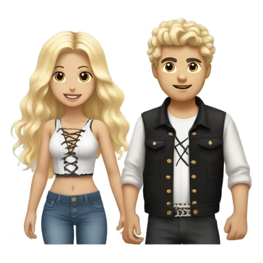 A black hair boy with a redneck cloths with a blonde girl wearing a Shakira lace up croc top  sticker