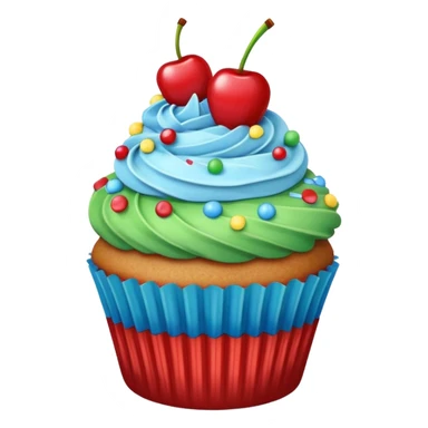Cartoon Cupcake: blue cream, green paper, sprinkles with cherry on top  sticker