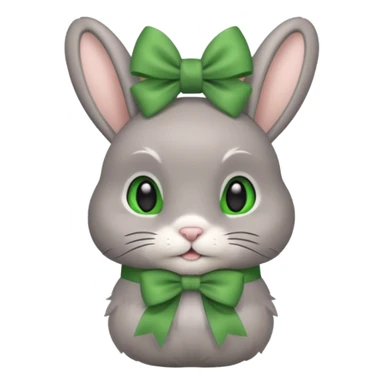 grey bunny with green bow on head sticker