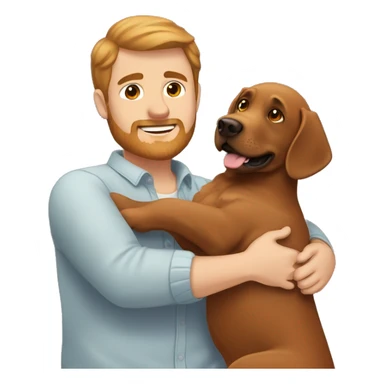 Red Labrador giving brown haired man a hug with no facial hair sticker