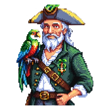 old pirate with a parrot on his shoulder sticker