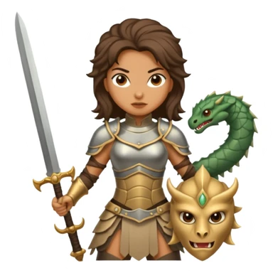 Fierce Latina in armor with a sword after a battle cutting off the head of a hydra sticker
