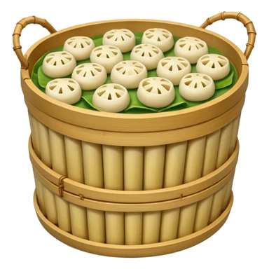 A bamboo steamer basket filled with tiny dumplings. sticker