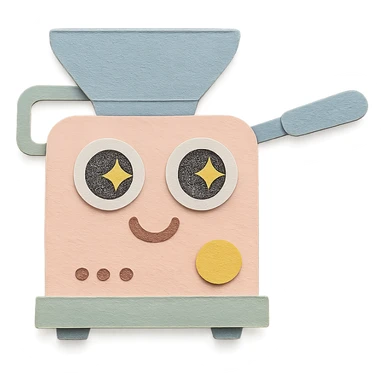 small home coffee roaster machine with big sparkling eyes, soft pastel colors sticker