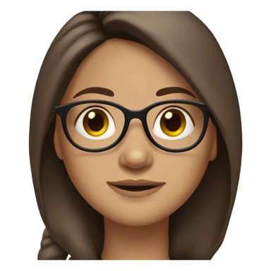 A cozy, aesthetic, brunette haired girl with a middle part, straight hair and glasses ￼ sticker