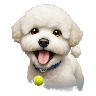 A brown bichon with a tennis ball in his mouth sticker