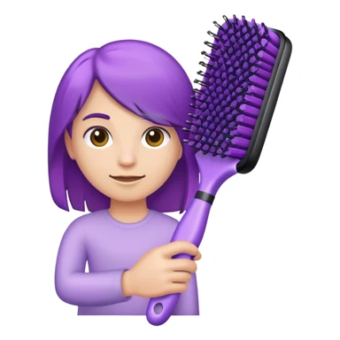 purple hand holding a purple hair brush, Apple iOS style emoji sticker