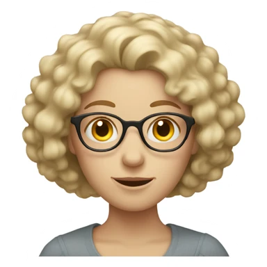 pale woman with curly hair reading sticker