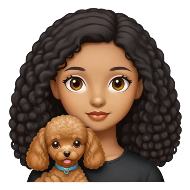 Girl black long hair brown skin and apricot toy poodle sticker