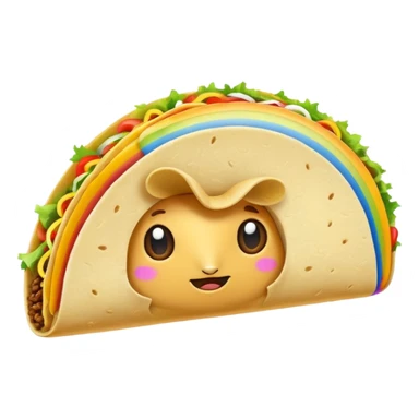 taco with white wings and rainbow question marks on the sides. sticker