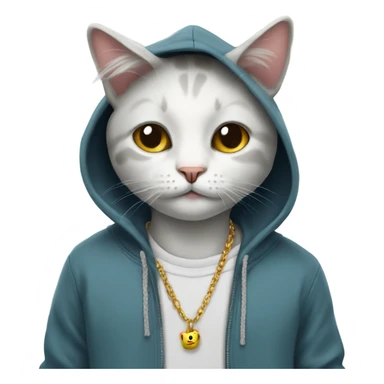 Cat wearing a hoodie with a necklace sticker