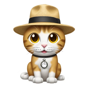 combine emojis to create a cat wearing a woman's hat and a watch sticker