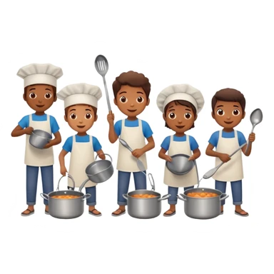 group of kids happily banging pots and pans waking up neighborhood for sahur sticker