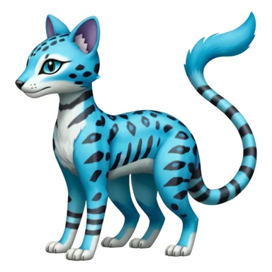 Colorful Meloetta-Sergal-Genet-Pokémon-Digimon-Fakémon-fusion-hybrid-creature with Cyan stripes and blue leopard-spot-markings  sticker