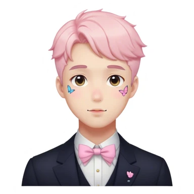 Gorgeous pastel anime style gentleman with blushing face and butterflies aesthetic trending style sticker