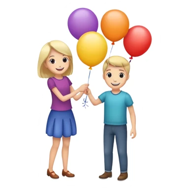 two people holding onto a balloon sticker