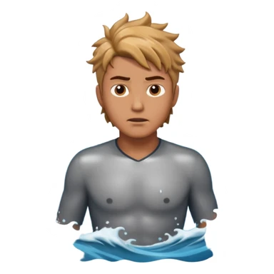 man standing in ocean waves, water splashing around him, determined expression, dynamic sea motion, cinematic ocean vibe, 3D cartoon style, mobile game icon style, clean background, no text, no watermark
 sticker