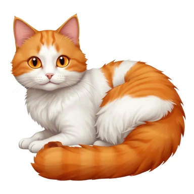 ginger and white cat with orange eyes doing a big extremely long stretch reaching up into the air with arms and legs side by side together straight and overextended whilst lying on its side sticker