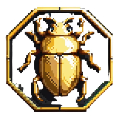 A golden hexagonal badge with a detailed beetle in the center, Discord bug hunter inspired sticker