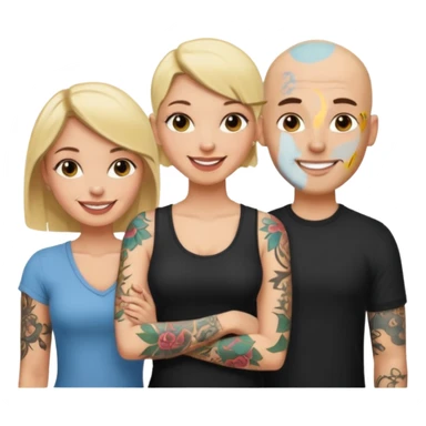 throuple blonde female brunette female with tattoed bald male sticker