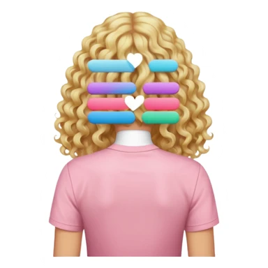 back view of person with long blonde curly hair wearing a pastel pink shirt, iOS Apple emoji style sticker