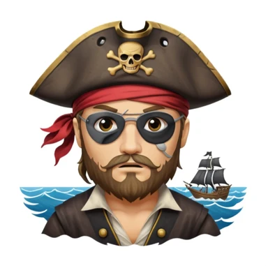 pirate with eye sailing a ship in strom sea background sticker