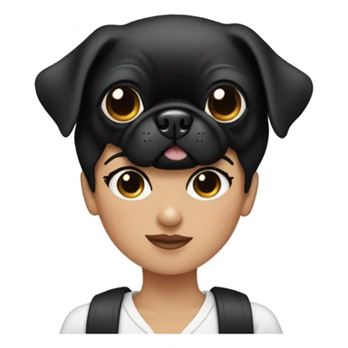 woman black hair holding black pug with heart eyes sticker