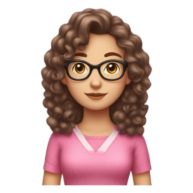 brunette curly long hair nerd girl, wearing a pink dress sticker