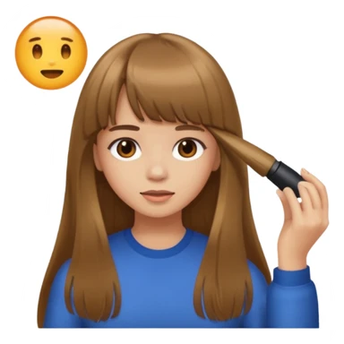 a girl with light skin and brown long hair with bangs who is doing her hair sticker
