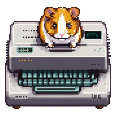pixel art of a hamster standing on an old dot matrix printer sticker