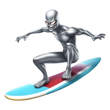 The marvel character silver surfer riding a surf board  sticker