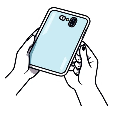 human hands holding a futuristic transparent smartphone sticker