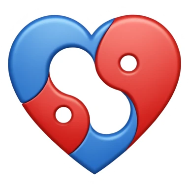 Make a yin yang like heart emoji with the colors being blue and red and no white parts, with two holes and not three and no empty parts left out, make the heart completely filled up sticker