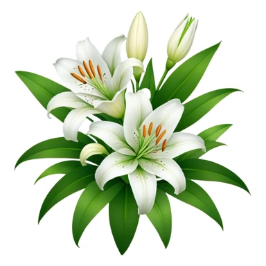 bouquet of white lily flowers with green leaves sticker