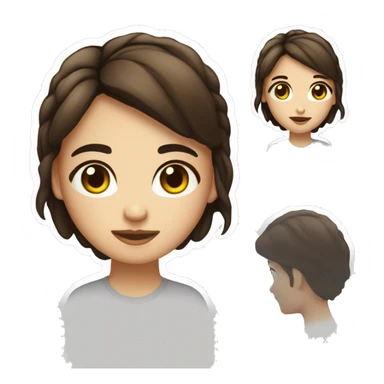 
face sticker, contrasting, light, brunette woman, hazel eyes, dark gradient hair, white t-shirt sticker