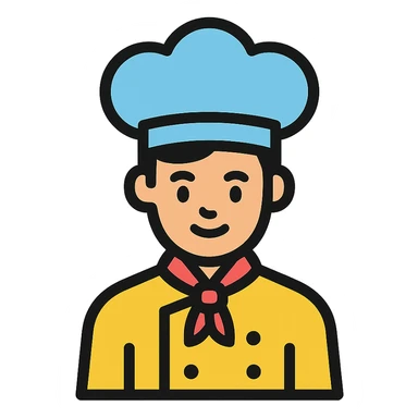 a man with black hair in a chef's suit sticker