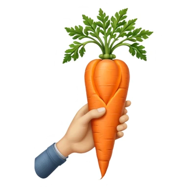beige skin colored hand holding a long skinny carrot sticker