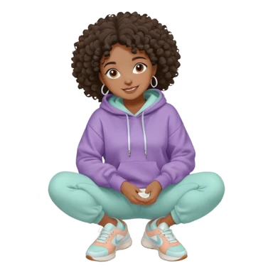 Black girl, clean girl aesthetic, 4C curly hair in a puff, pastel hoodie, white sneakers, minimal jewelry, soft smile, cozy vibe, bright colors,  skin care with White clay mask sticker