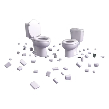scattered toilets in a surreal scene, 3D emoji style sticker