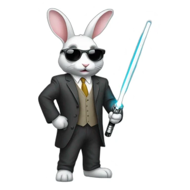Rabbit with suit and sunglasses and  lightsaber light on completely sticker