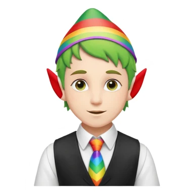 elf in black vest having rainbow tie sticker