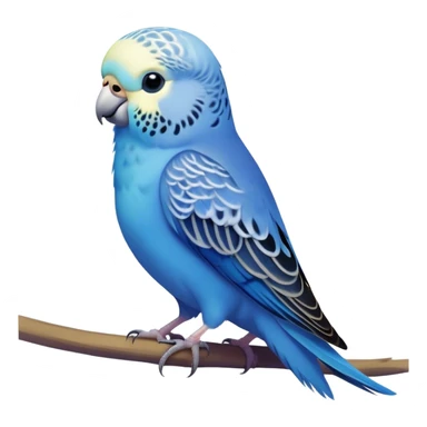 Cinematic Noble Blue Budgie Portrait Emoji, Poised and regal, with a petite, delicate build and a smooth, well-groomed fur of vibrant blue feathers, deep-set soulful dark eyes, Simplified yet sharp and sophisticated features, highly detailed, glowing with a soft, dignified glow, high shine, intelligent and charming, stylized with an air of elegance, focused and attentive, soft glowing outline, capturing the essence of a watchful and confident avian companion, so majestic it feels as though it could flutter out of the screen with effortless authority! sticker