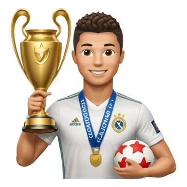Cristiano Ronaldo holfing the champions league with noodle hair sticker