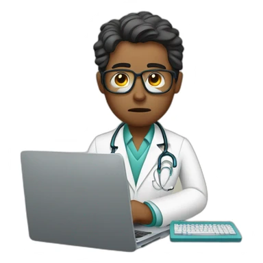 irritated doctor typing on computer sticker