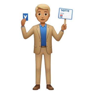 man full body, holding a voting card up in one hand sticker