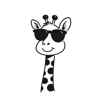 A smug, cool giraffe wearing sunglasses, with a confident smirk. The design should be sleek and stylish, with a slight tilt of the head and maybe a tiny tooth showing. Perfect for 'POG' or 'cool' moments. sticker