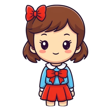 Brown open hair from behind with a red bow sticker