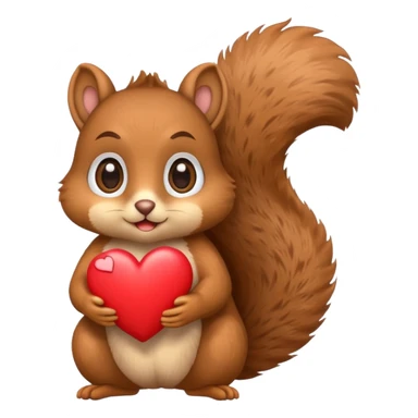 squirrel with big eyes holding a heart, emoji style sticker