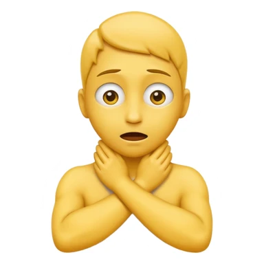 Yellow face emoji strangling itself with 2 arms crossed and hands saround neck and eyes looking up slightl sticker
